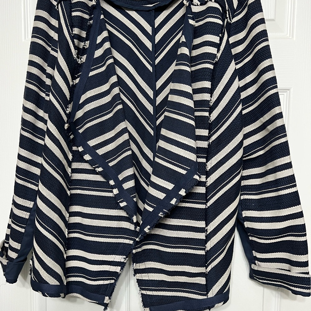 Striped Navy and White Open Front western style casual an classic.